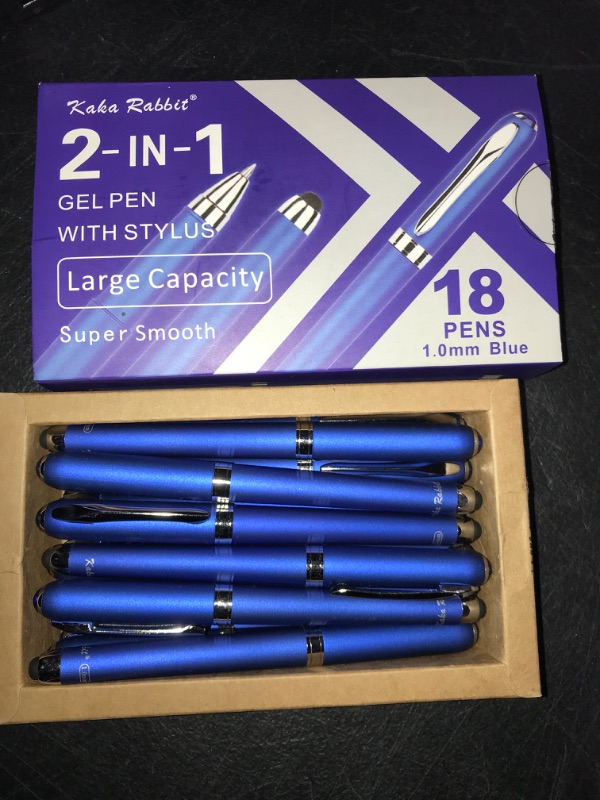 Photo 2 of Gel Ink Rollerball Stylus Pen - 18 Pack,0.7mm Gel Pen Medium Point,2 in 1 Capacitive Stylus Pen,Large Capacity Blue Ink,Writing Smoothly for Office,Business,Gift,Metal Silver Clip,Kaka Rabbit
