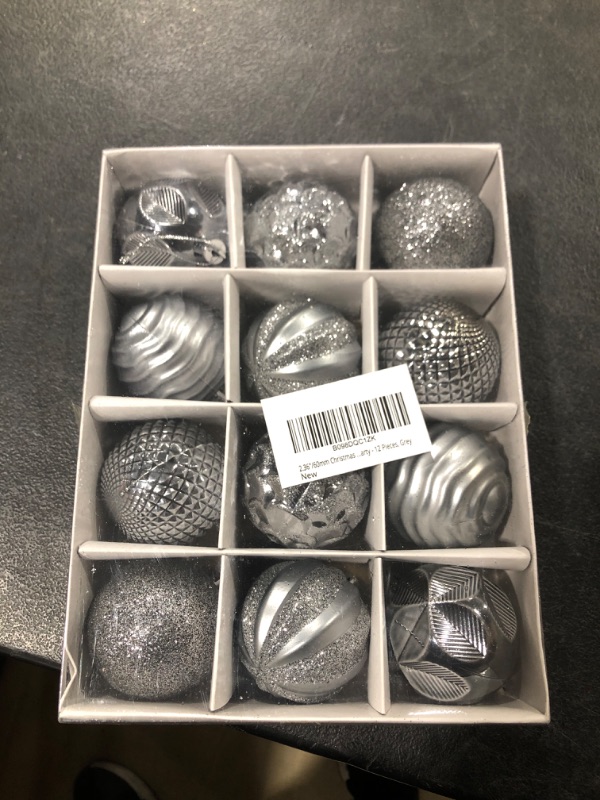 Photo 2 of 2.36"/60mm Christmas Balls Ornaments, Small Shatterproof Plastic Christmas Tree Decorations, Decorative Hanging Baubles for Christmas Holiday Wedding Party - 12 Pieces, Grey