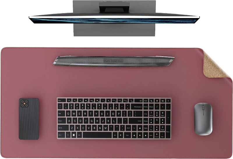 Photo 1 of Help me decide on this product: YSAGi Multifunctional Office Desk Pad, Ultra Thin Waterproof PU Leather Mouse Pad, Dual Use Desk Writing Mat for Office/Home (35.4" x 17", Dark Pink+Cork)