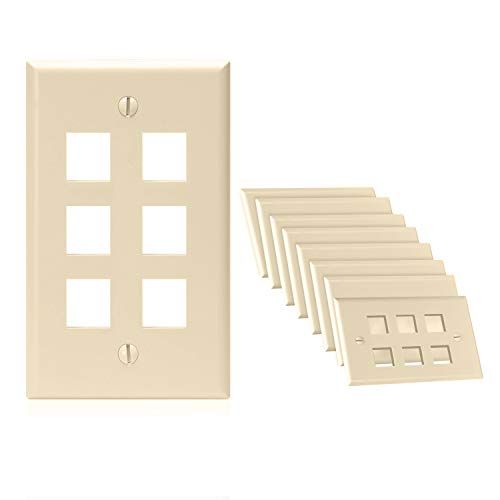 Photo 1 of Cmple - 6 Port Keystone Wall Plate Single-Gang Wall Plate with Standard Size Keystone Jack Insert - Ivory - 10 Pack