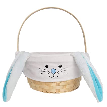 Photo 1 of Easter Baskets for Kids with Bunny Inner Plush Lining - Bamboo Easter Basket with Handle for Boys Easter Bucket for Eggs Stuffers Gift Eggs Hunt Game Party
