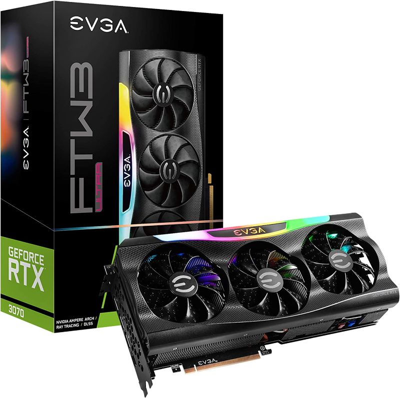 Photo 1 of EVGA GeForce RTX 3070 FTW3 Ultra Gaming, 08G-P5-3767-KL, 8GB GDDR6, iCX3 Technology, ARGB LED, Metal Backplate, LHR
SEALED - OPEN BOX FOR PICTURES 