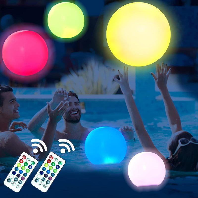 Photo 1 of Beach Ball Pool Toys for Kids & Adults & Family - Large Floating Inflatable Balls | LED Light Up Balls Toys Glow in Dark Summer Beach Garden Pool Party Games & Decoration
