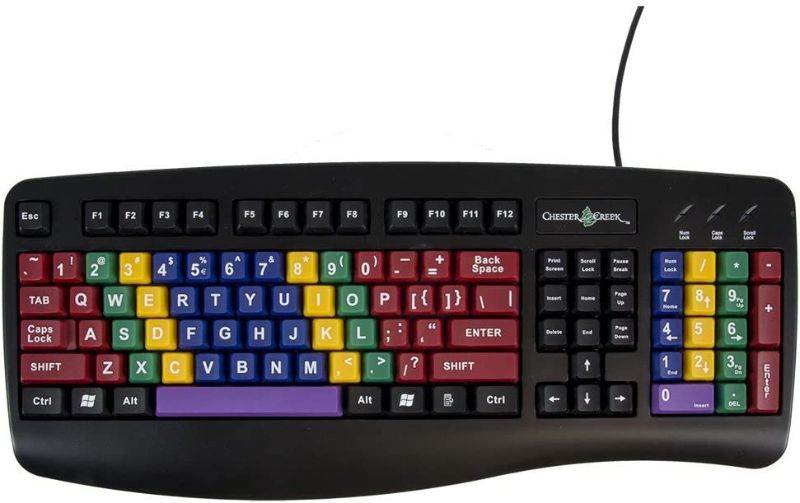 Photo 1 of AbleNet LessonBoard 12000029 USB Wired Connection Standard-Size Computer Keyboard with Color-Coded Keys and PS/2 Adapter Included for Training and Practice Touch Typing from an Early Age
