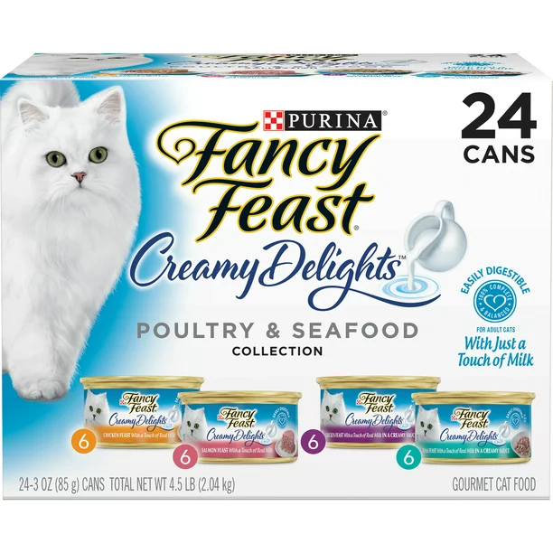 Photo 1 of (24 Pack) Fancy Feast Wet Cat Food Variety Pack, Creamy Delights Poultry & Seafood Collection, 3 oz. Cans
Best By Feb/24