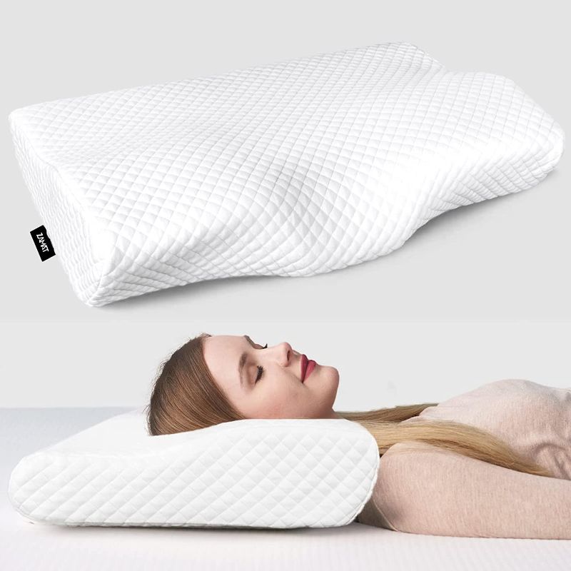 Photo 1 of ZAMAT Contour Memory Foam Pillow for Neck Pain Relief, Adjustable Ergonomic Cervical Pillow for Sleeping, Orthopedic Neck Pillow with Washable Cover, Bed Pillows for Side, Back, Stomach Sleepers Queen Soft
 