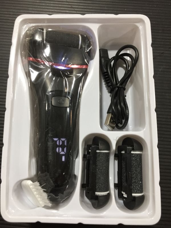 Photo 2 of Electric Callus Remover for Feet,Rechargeable Foot File Hard Skin Remover,Waterproof 14 in1 Professional Pedicure Kit for Cracked Heels Calluses&Dead Skin,with 3 Roller Heads 2 Speed, Battery Display
