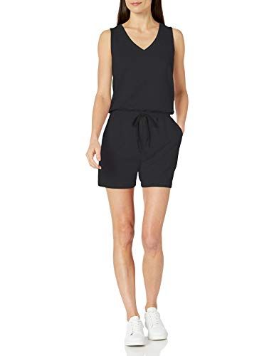 Photo 1 of Amazon Essentials Women's Studio Terry Fleece Romper, Black, X-Large
