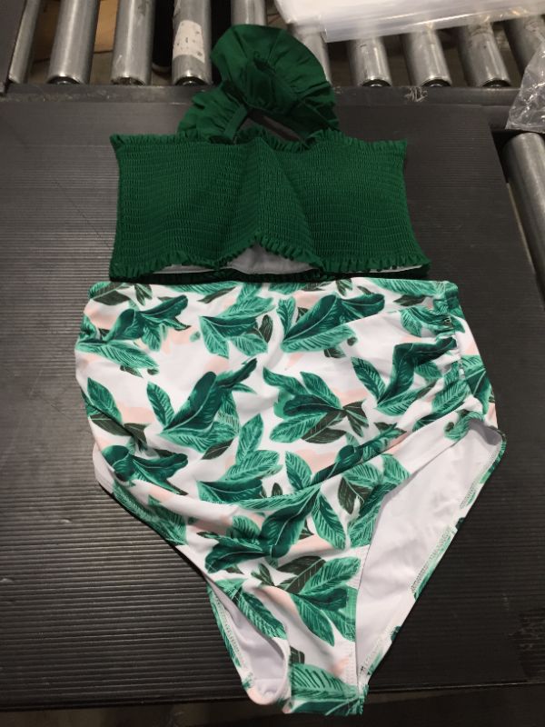 Photo 1 of 2 Piece Bikini Set Small Green and White with Floral Pattern 