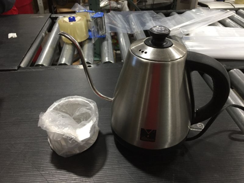 Photo 1 of Electric Gooseneck Kettle, Thermometer Thin Spout Goose Necked Kettle, 34oz/1.0L, Pour Over Coffee Kettle with Coffee Dripper for Drip Coffee, Tea, Stainless Steel, Auto Shut-Off, 1000W, by Yabano
