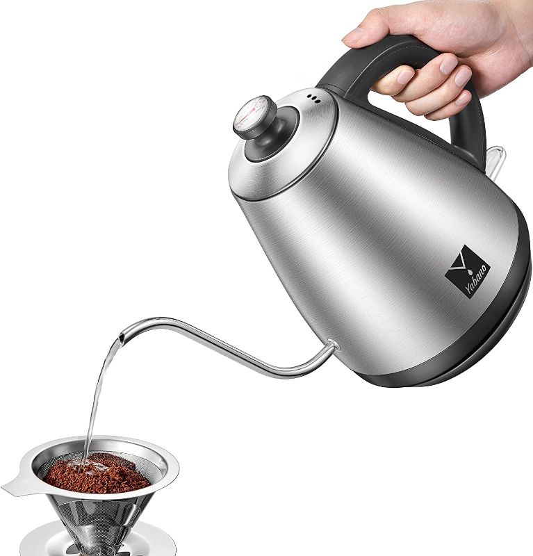 Photo 1 of Electric Gooseneck Kettle, Thermometer Thin Spout Goose Necked Kettle, 34oz/1.0L, Pour Over Coffee Kettle with Coffee Dripper for Drip Coffee, Tea, Stainless Steel, Auto Shut-Off, 1000W, by Yabano
