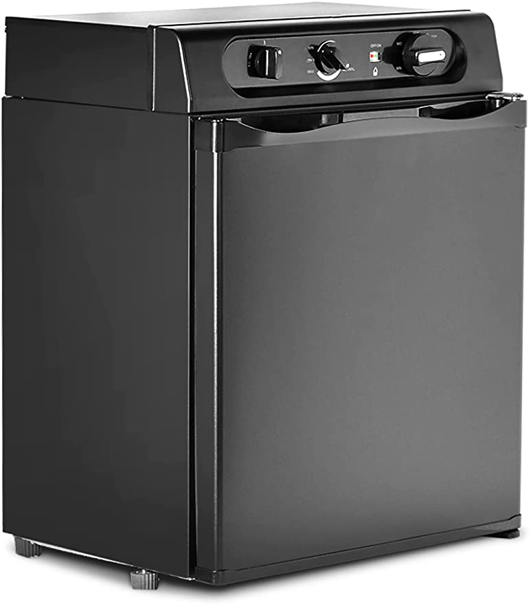 Photo 1 of Propane Refrigerator for Camper, Propane Fridge 1.4 Cu.Ft, 3 Way Gas Refrigerators 12 V/110V/LPG, Quiet Compact Rv Fridge for Semi Truck, Camper Van, Garage, Black
