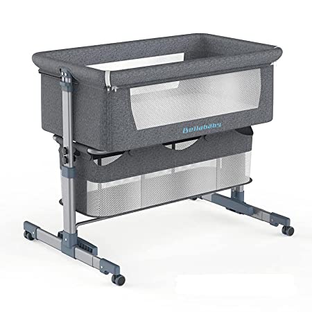 Photo 1 of Baby Bassinet, Bellababy Bedside Sleeper, Bedside Crib with Storage Basket, Easy Folding Portable Crib, Adjustable Portable Bed for Infant/Newborn (Dark Grey)

