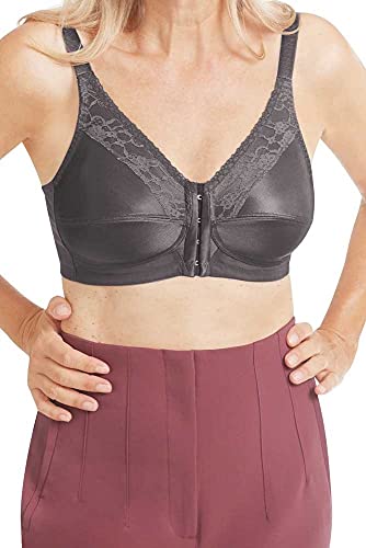 Photo 1 of Amoena Womens Nancy Wire-Free Front Closure Pocketed Mastectomy Bra Dark Grey 38B
