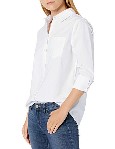 Photo 1 of Amazon Essentials Women's Classic-Fit 3/4 Sleeve Poplin Shirt, White, Small

