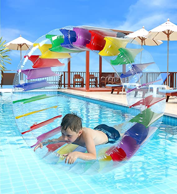 Photo 1 of Greenco Kids Colorful Inflatable Water Wheel Roller Float, Giant Pool Float 52" Diameter, Large Inflatable Pool Float for Kids & Adults, Summer Fun for Pool, Lake, Beach, Party
