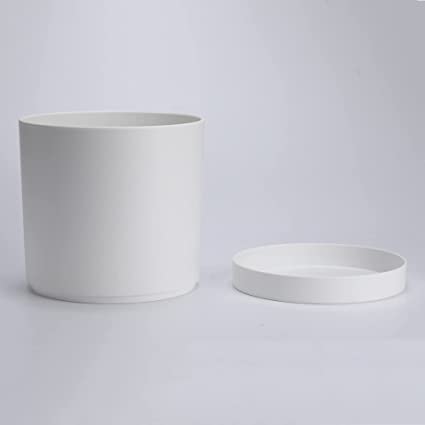 Photo 1 of 6 Inch White Planter for Plants with Drainage Hole and Seamless Saucers, Set of 2
