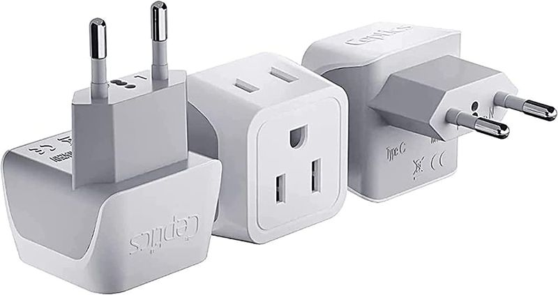 Photo 1 of European Travel Plug Adapter by Ceptics Europe Power Adaptor Charger Dual Input - Ultra Compact - Light Weight - USA to any Type C Countries such as Italy, Iceland, Austria and More (CT-9C), white