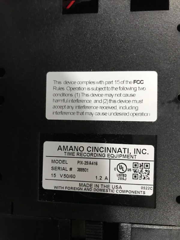 Photo 4 of AMANO PIX-25 PORTABLE, TIME CLOCK/DATE STAMP
