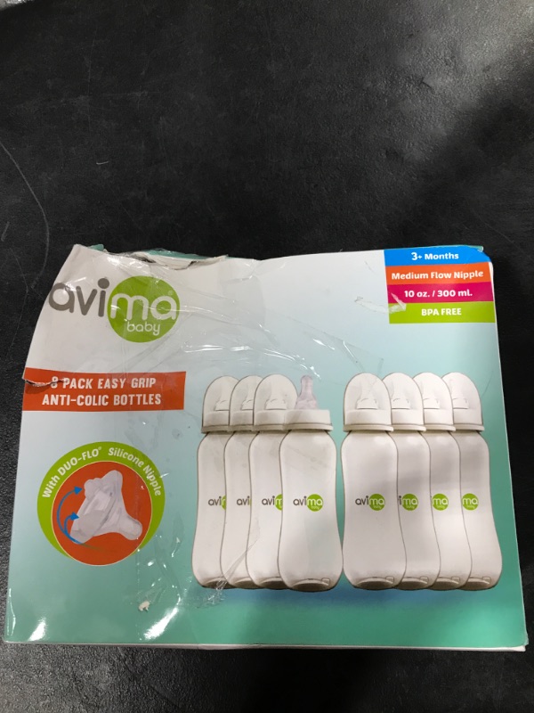 Photo 2 of Avima 10 oz Anti Colic Baby Bottles, BPA Free, Standard Neck with Medium Flow (Set of 8)