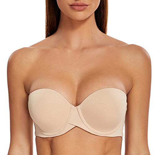 Photo 1 of MELENECA Women's Stay Put Padded Cup with Lift Underwire Push up Strapless Bras Beige 38B
