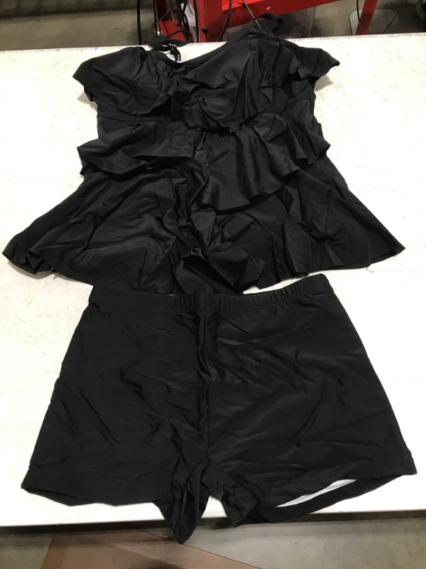 Photo 1 of Black 2 piece frilly swimsuit with board shorts  - L