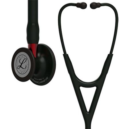 Photo 1 of 3M Littmann Cardiology IV Diagnostic Stethoscope Black-Finish Chestpiece Black Tube Red Stem 6200
