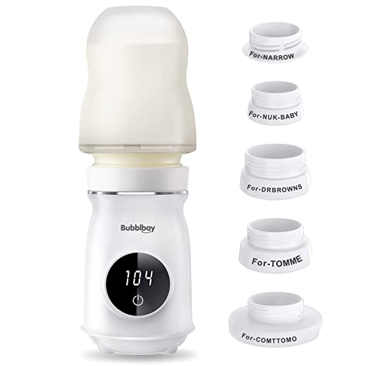 Photo 1 of Bubblbay Portable Bottle Warmer, 4 Min Fast Heating, 104° Digital Thermostat Travel Bottle Warmer with 5 Adapters Leak-Proof Design,Wireless LED Display Bottle Warmer for Breastmilk or Formula
