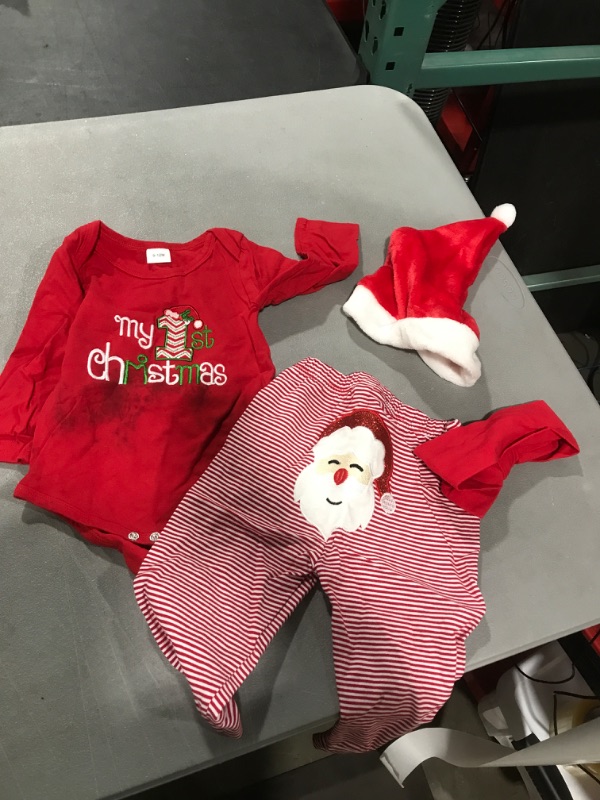 Photo 1 of BABYS FIRST CHRISTMAS OUTFIT---SHIRT IS STAINED--SIZE 6-12M