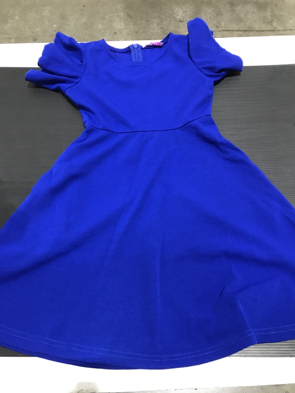 Photo 2 of SIZE 10Y GORLYA Girl's Flutter Sleeve Stretchy A-Line Swing Flared Skater Party Dress with Pockets for 4-12 Years Kids 10 Years Blue