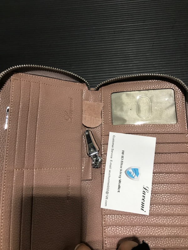Photo 2 of ZIPPER IS BROKEN Lavemi Women's RFID Blocking 100% Leather Large Capacity Zip Around Wallet Phone Holder Clutch Travel Purse Wristlet 1- Dark Pink