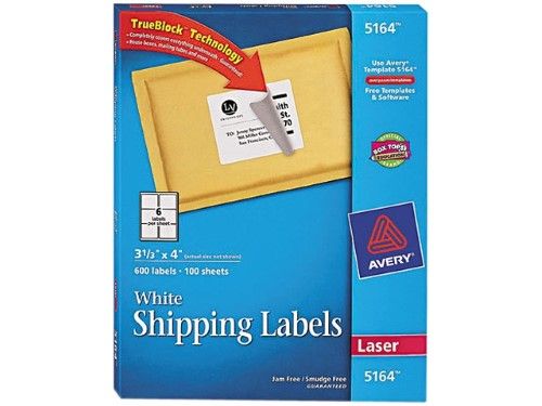 Photo 1 of Avery 5164 - Laser Shipping Labels, 3-1/3 X 4, White - 600 Labels. OPEN BOX. 
