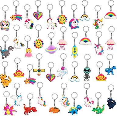 Photo 1 of 40 Pcs Cute Keychain Key Tags Silicone Cartoon Key Rings Unicorn Dinosaur Animal Astronaut Rainbow Party Favor Gift Kids Boy Girl Goodie Bags Fillers for Birthday Christmas Halloween Party Supplies. PHOTO FOR REFERENCE, MAY VARY. 
