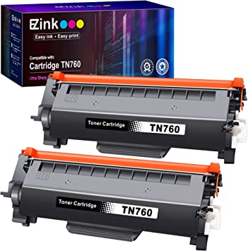 Photo 1 of E-Z Ink (TM) Compatible Toner Cartridge Replacement for Brother TN760 TN-760 TN730 to Use with HL-L2350DW HL-L2395DW HL-L2390DW HL-L2370DW MFC-L2750DW MFC-L2710DW DCP-L2550DW (Black,2 Pack). OPEN BOX. 
