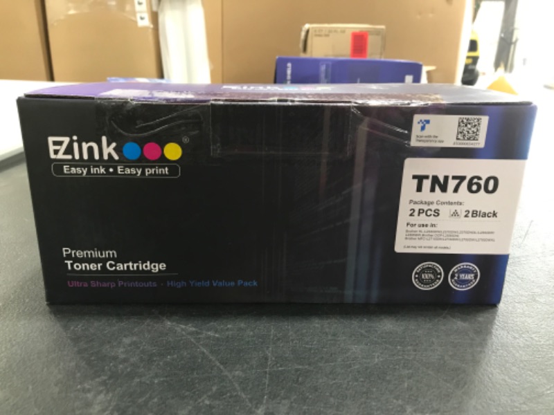 Photo 3 of E-Z Ink (TM) Compatible Toner Cartridge Replacement for Brother TN760 TN-760 TN730 to Use with HL-L2350DW HL-L2395DW HL-L2390DW HL-L2370DW MFC-L2750DW MFC-L2710DW DCP-L2550DW (Black,2 Pack). OPEN BOX. 
