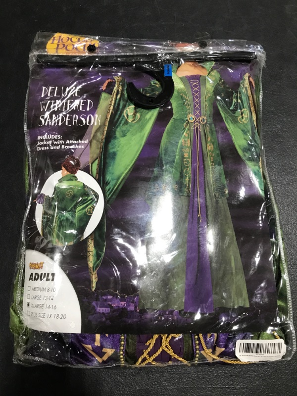 Photo 2 of Adult Winifred Sanderson Hocus Pocus Costume | OFFICIALLY LICENSED. SIZE XL 14-16. OPEN PACKAGE. PRIOR USE POSSIBLE. 
