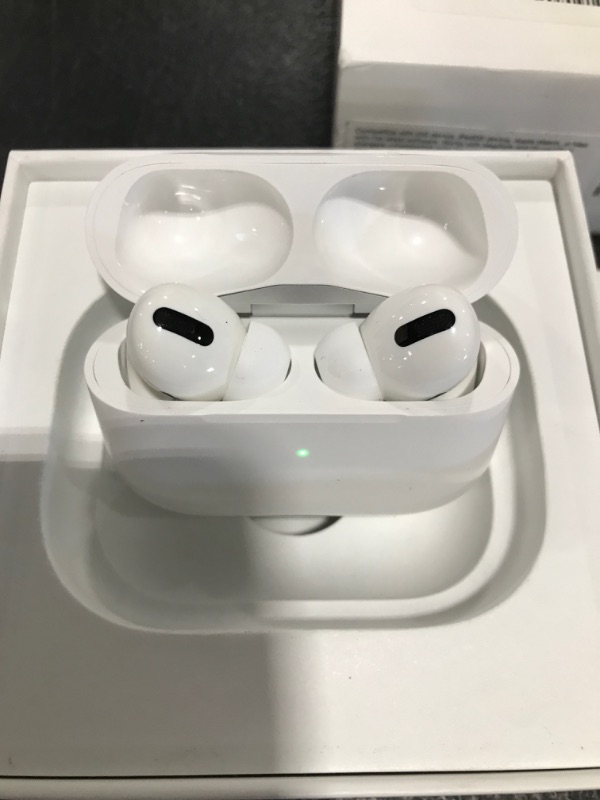 Photo 5 of Apple AirPods Pro Wireless Earbuds with MagSafe Charging Case. Active Noise Cancelling, Transparency Mode, Spatial Audio, Customizable Fit, Sweat and Water Resistant. Bluetooth Headphones for iPhone. OPEN BOX. PRIOR USE. 
