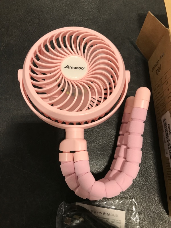 Photo 2 of AMACOOL Baby Stroller Fan 20H Work Time Battery Powered Clip on Fan with Flexible Tripod for Car Seat Crib Bike Treadmill Umbrella Wheelchairs…PINK COLORED. PHOTO FOR REFERENCE.
