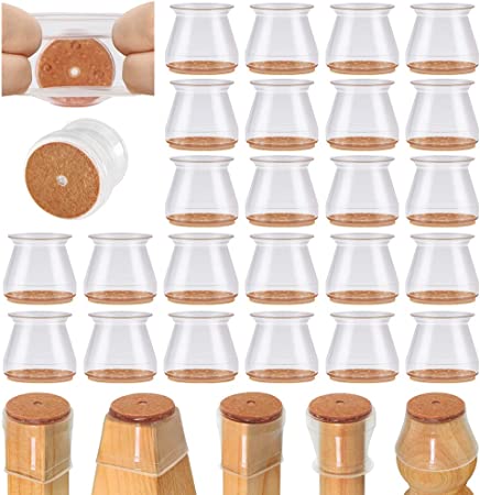 Photo 1 of 24 Pcs Chair Leg Floor Protectors for Hardwood Floors Silicone Covers to Protect Wood Tile Floors Felt Pads Furniture Leg Caps Non Slip Reduce Noise (Clear). PHOTO FOR REFERENCE, MAY VARY SLIGHTLY. 
