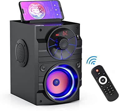 Photo 1 of Portable Bluetooth Speakers with Light, Wireless Big Speakers with Subwoofer, FM Radio, LED Lights, EQ, Booming Bass, Bluetooth 4.2 Stereo Loud Outdoor/Indoor Retro Speakers for Home, Camping, Travel. OPEN BOX. 
