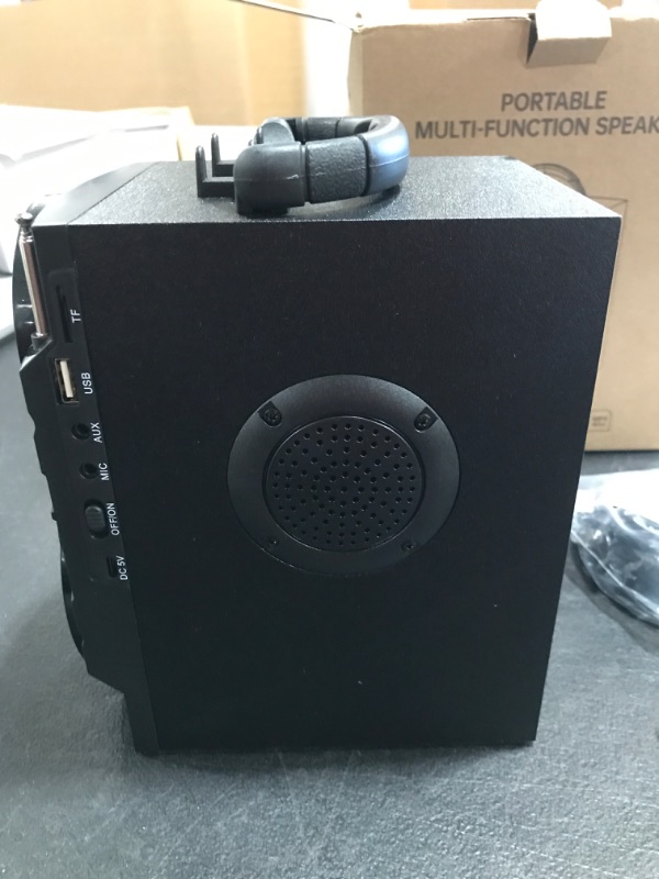 Photo 3 of Portable MINI Bluetooth Speakers with Light, Wireless Big Speakers with Subwoofer, FM Radio, LED Lights, EQ, Booming Bass, Bluetooth 4.2 Stereo Loud Outdoor/Indoor Retro Speakers for Home, Camping, Travel. OPEN BOX. 
