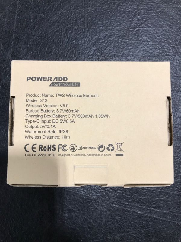 Photo 1 of PowerAdd S12 Wireless In Ear Bluetooth Earbuds Headphones Mic Earphones Volume. NEW IN BOX. 
