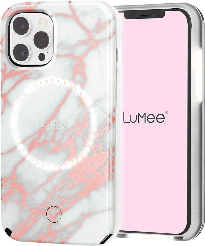 Photo 1 of LuMee Halo by Case-Mate - Light Up Selfie Case for iPhone 13 Pro Max and iPhone 12 Pro Max - Front & Rear Illumination - 6.1 inch - Rose Gold White Marble
