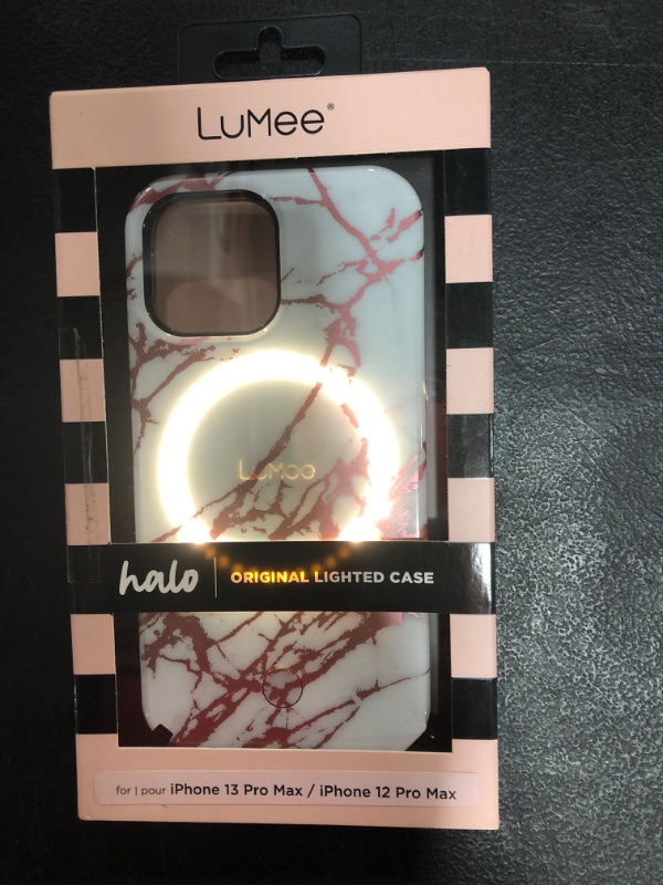 Photo 3 of LuMee Halo by Case-Mate - Light Up Selfie Case for iPhone 13 Pro Max and iPhone 12 Pro Max - Front & Rear Illumination - 6.1 inch - Rose Gold White Marble
