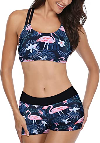 Photo 1 of Yonique Tankini Swimsuits for Women 3 Piece Bathing Suits Swim Tank Top with Boy Shorts and Bra Modest Swimwear 