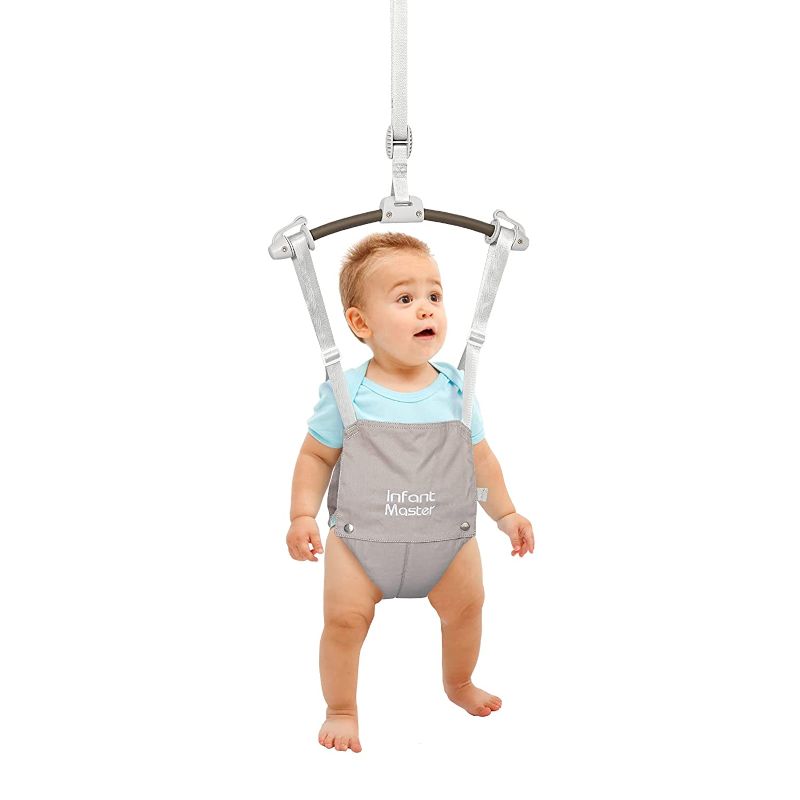 Photo 1 of Infant Master Baby Doorway Jumpers, Sturdy Johnny Jumper w/ Adjustable 10.8"-23.6" inches Strap, Soft Baby Johnny Bouncer w/ Seat Bag, Ideal Gift for Infant, Portable and Easy to Use, Grey
