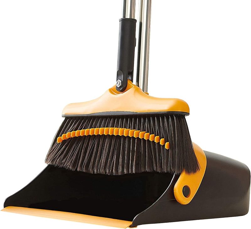 Photo 1 of Broom and Dustpan Set with Long Handle - Kitchen Brooms and Stand Up Dust Pan Magic Combo Set for Home - Lobby Broom with Rotation Head and Standing Dustpan for Floor Cleaning
