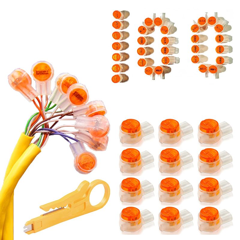 Photo 1 of XVIEONR 100PCS UY2 K2 Network Cable Connectors, Telephone Wire Gel-Filled Connectors Waterproof Button Orange 