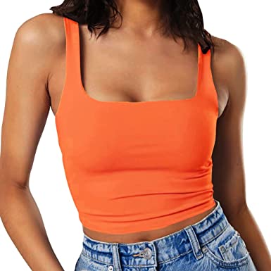 Photo 1 of Artfish Women's Sleeveless Strappy Tank Square Neck Double Layer Workout Fitness Casual Basic Crop Tops 