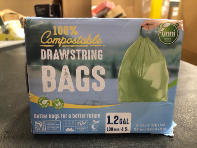 Photo 1 of 100% COMPOSTABLE DRAWSTRING BAGS, 1.2 GALLON. 100 BAGS. 